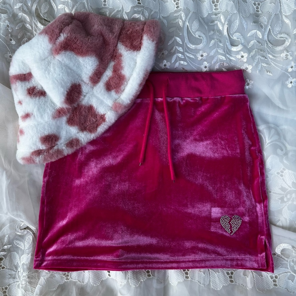 Y2K Pink velour mini skirt💞